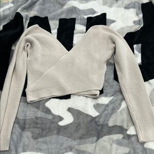 A.L.C Juliana Cropped Knit Wrap Top Size Small Beige Opal